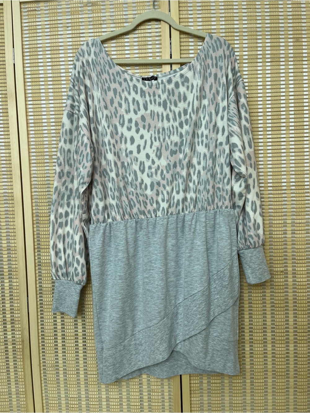 VENUS Grey and Blush Leopard Print Dress